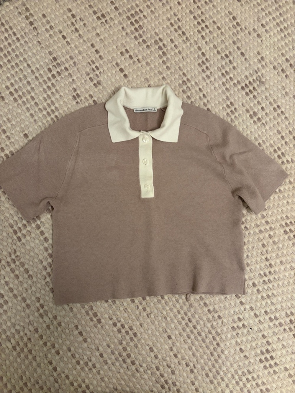 Abercrombie Cream-Collar Taupe Knit Polo Top